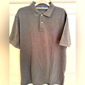 Ralph Lauren Men's Polo Shirt in Gray with Purple Logo